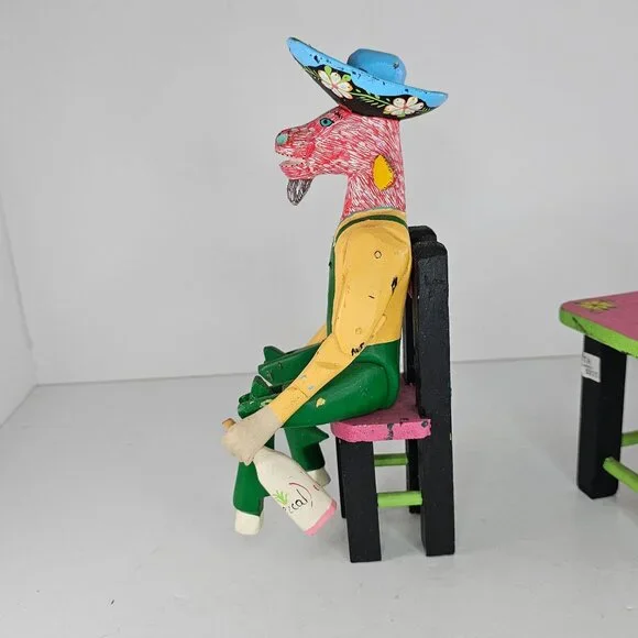 Oaxacan Folk Art Anthropomorphic Goat Man Table Mezcal Bottles Inocencio Vasquez